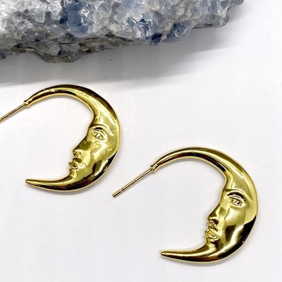 Free People Jewelry - NEW Crescent Moon Face Statement Earrings